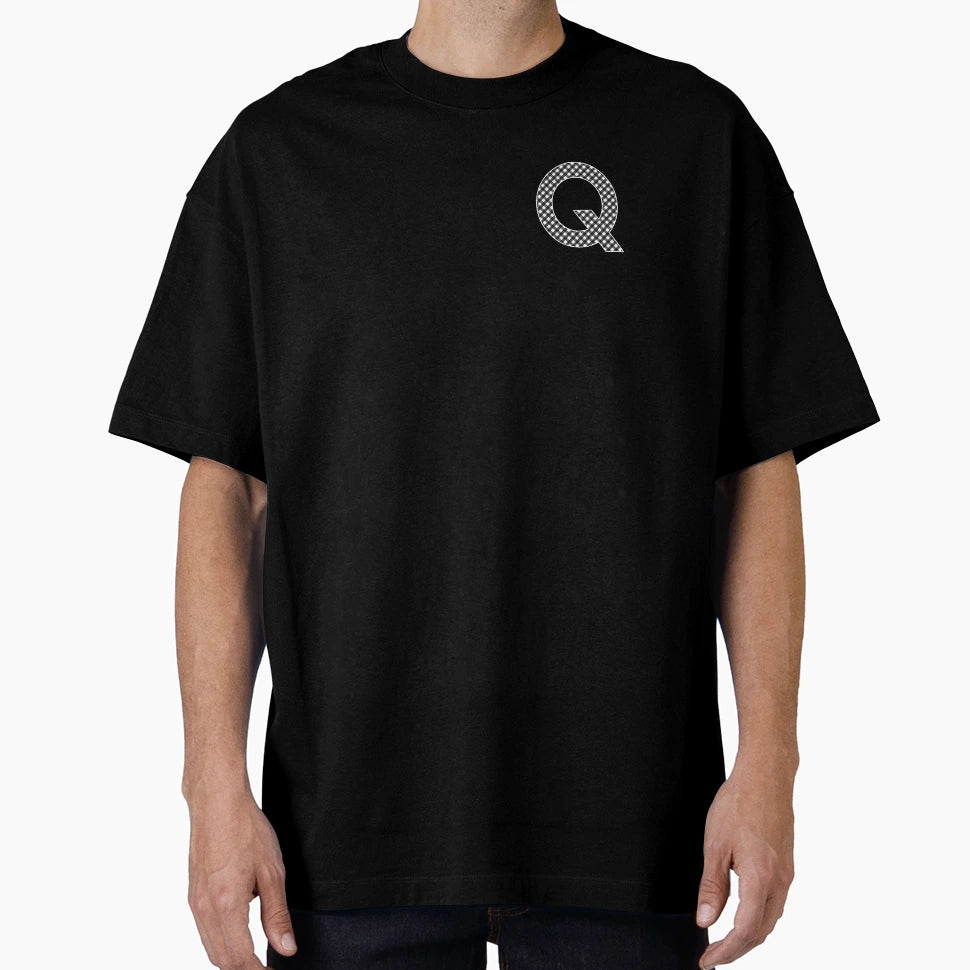 Letter Q Monogram Black And White Gingham T-Shirt - Unique Graphic Unisex - T-Shirt, Sweatshirt, Hoodie