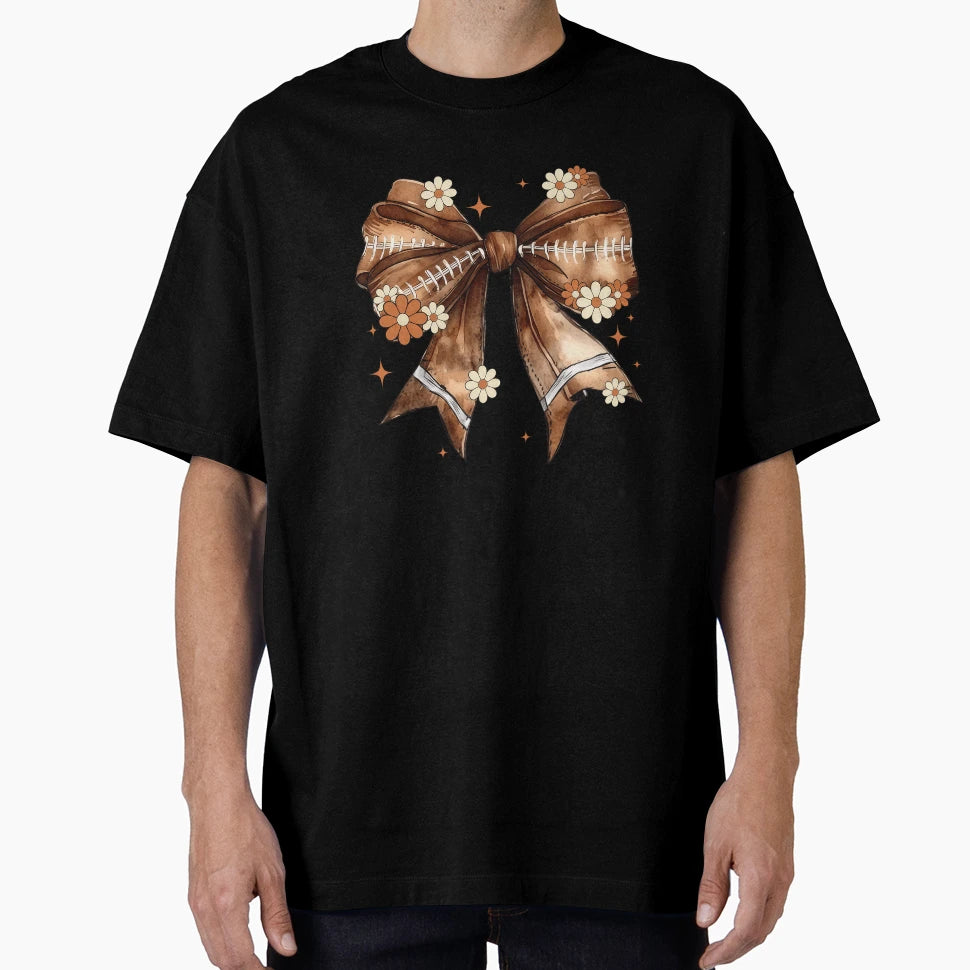 Girly Football Bow Daisies T-Shirt - Minimalist Print Men Women - T-Shirt, Sweatshirt, Hoodie