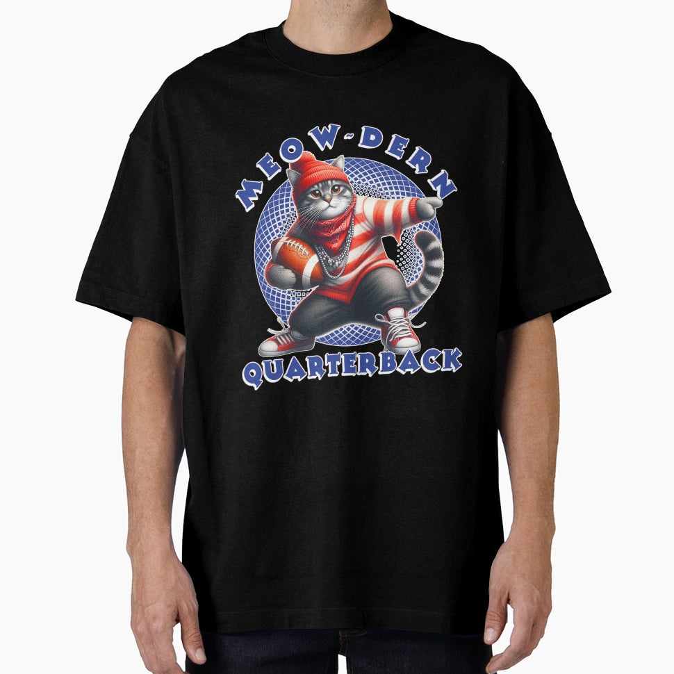 Funny Cat Football Quarterback Cat T-Shirt - Graphic Print Men Women - T-Shirt, Sweatshirt, Hoodie
