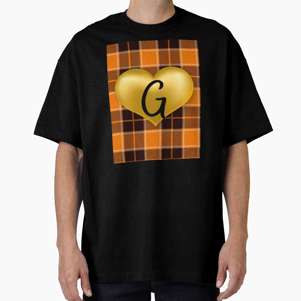 Abstract Warm Plaid Puff Gold Heart T-Shirt - Graphic Print for Adults - T-Shirt, Sweatshirt, Hoodie