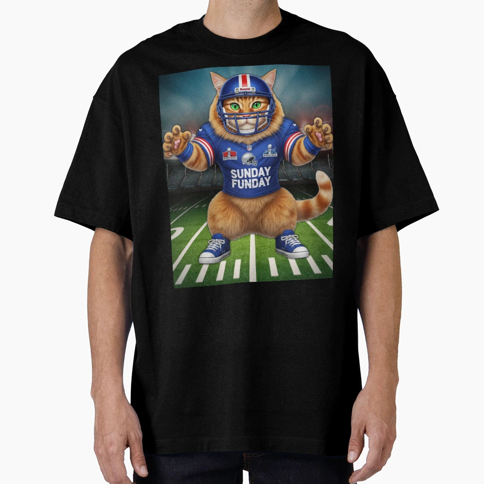Super Bowl Cat Football Cat Sunday T-Shirt - Novelty Apparel for Adults - T-Shirt, Sweatshirt, Hoodie
