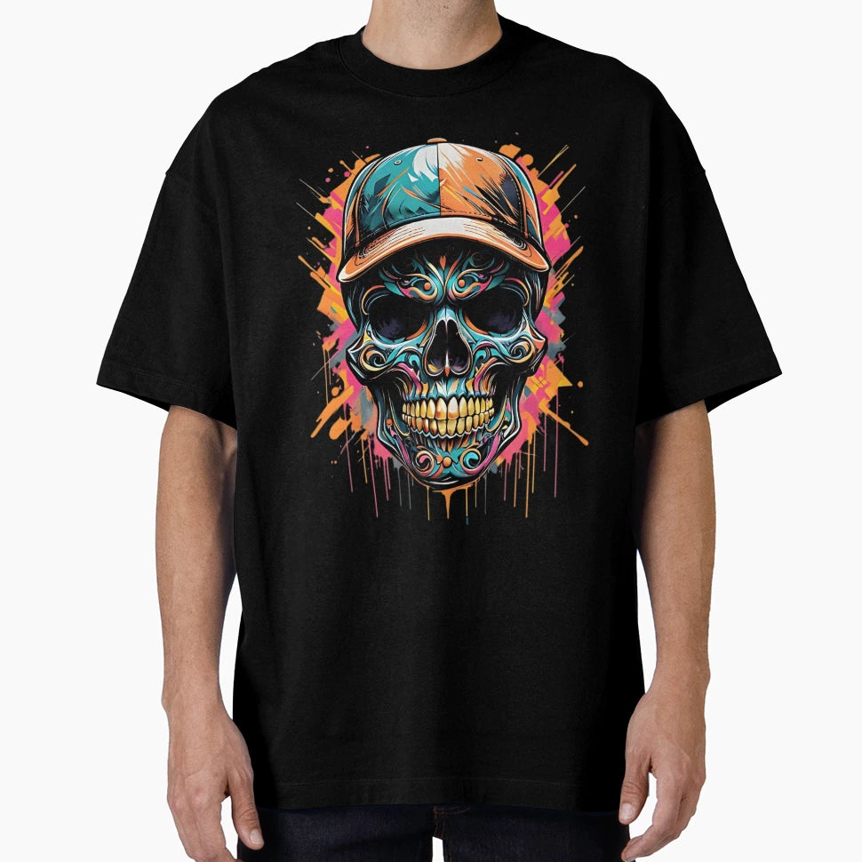 Colorful Skull Cap Street Art T-Shirt - Graphic Print Unisex - T-Shirt, Sweatshirt, Hoodie