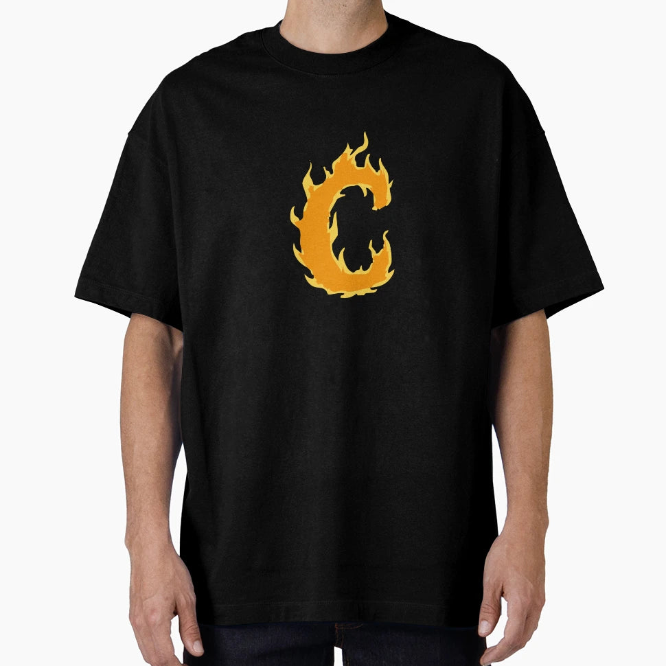 Fire Letter C Typography Flaming T-Shirt - Aesthetic Graphic Men Women - T-Shirt, Sweatshirt, Hoodie