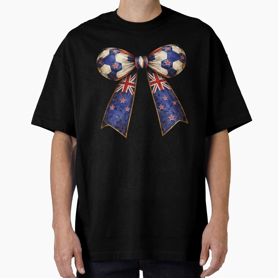 New Zealand Flag Patriotic Soccer Bow T-Shirt - Custom Art Print Men Women - T-Shirt, Sweatshirt, Hoodie