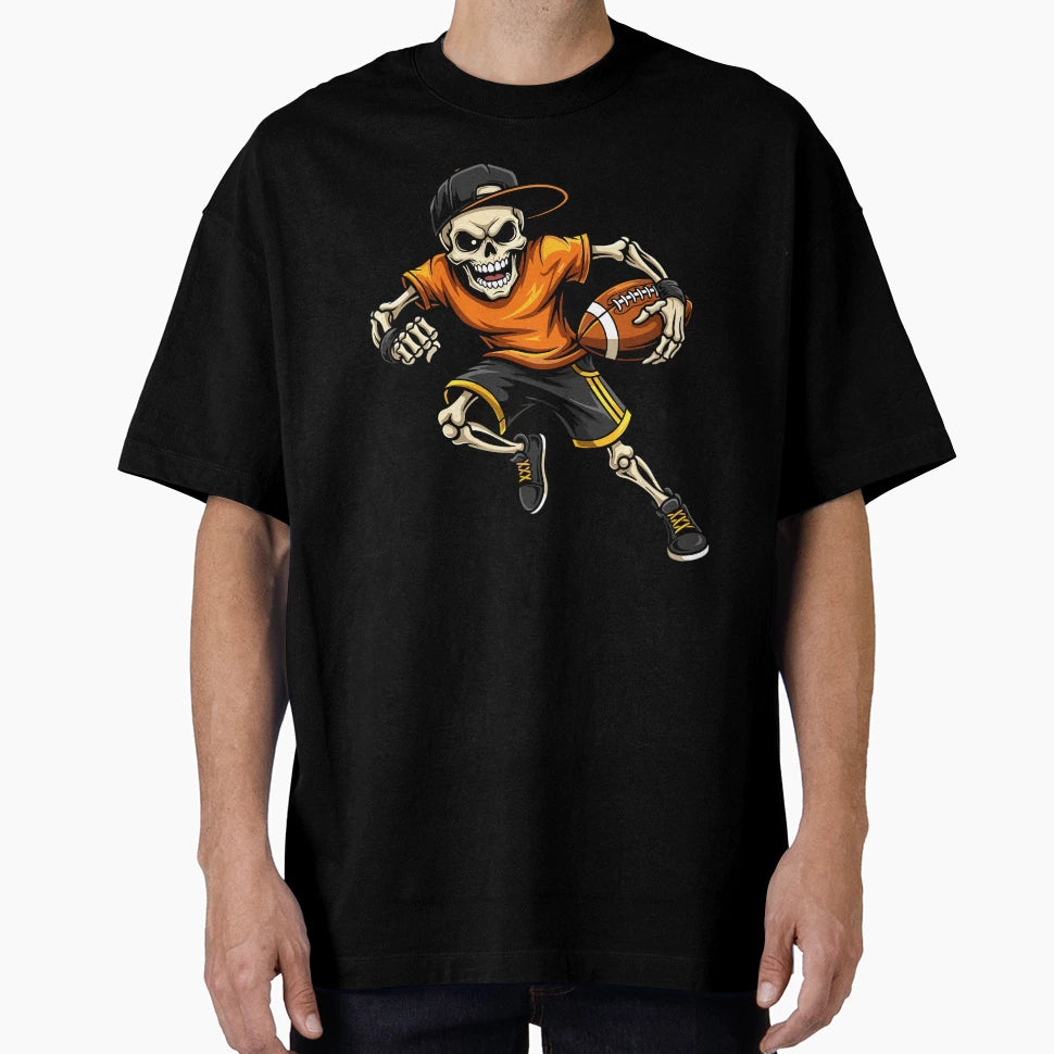 Skeleton Football Player Holding T-Shirt - Casual Everyday Wear Men Women - T-Shirt, Sweatshirt, Hoodie