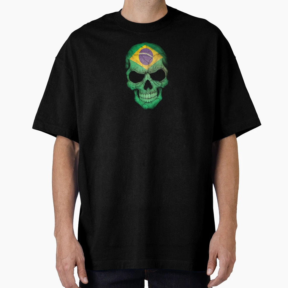 Brazilian Flag Skull T-Shirt - Graphic Print Unisex - T-Shirt, Sweatshirt, Hoodie