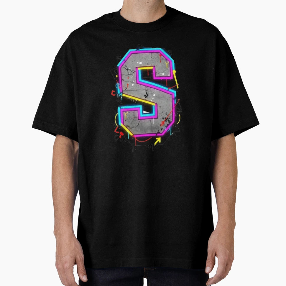 3D Neon Letter S Typography T-Shirt - Fun Novelty Design Men Women - T-Shirt, Sweatshirt, Hoodie