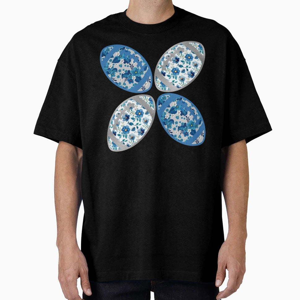 Football Blue And Silver Pattern T-Shirt - Aesthetic Graphic for Adults - T-Shirt, Sweatshirt, Hoodie