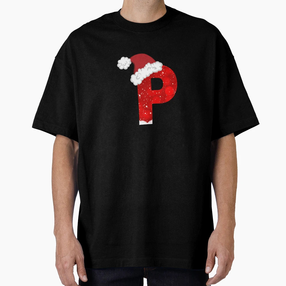 Nowy Letter P Santa Hat T-Shirt - Graphic Print Unisex - T-Shirt, Sweatshirt, Hoodie