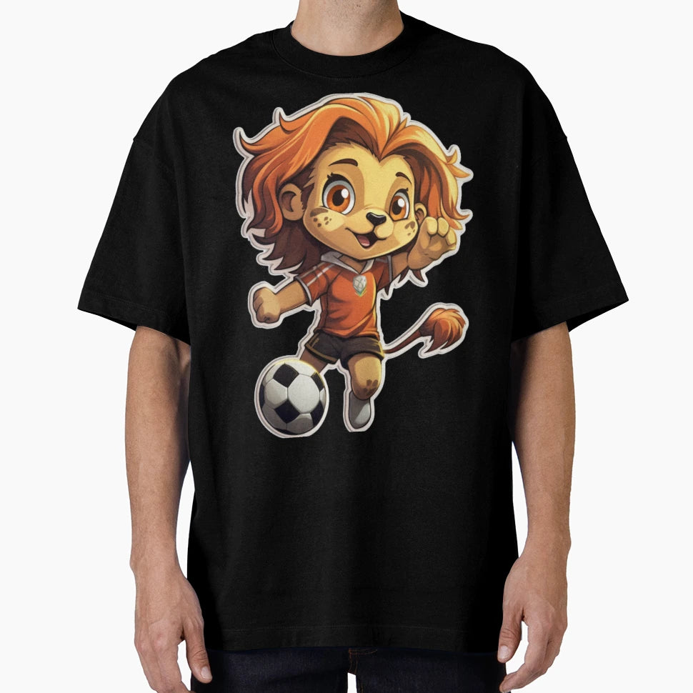 Lioness Playing Soccer White Background T-Shirt - Trendy Graphic Unisex - T-Shirt, Sweatshirt, Hoodie