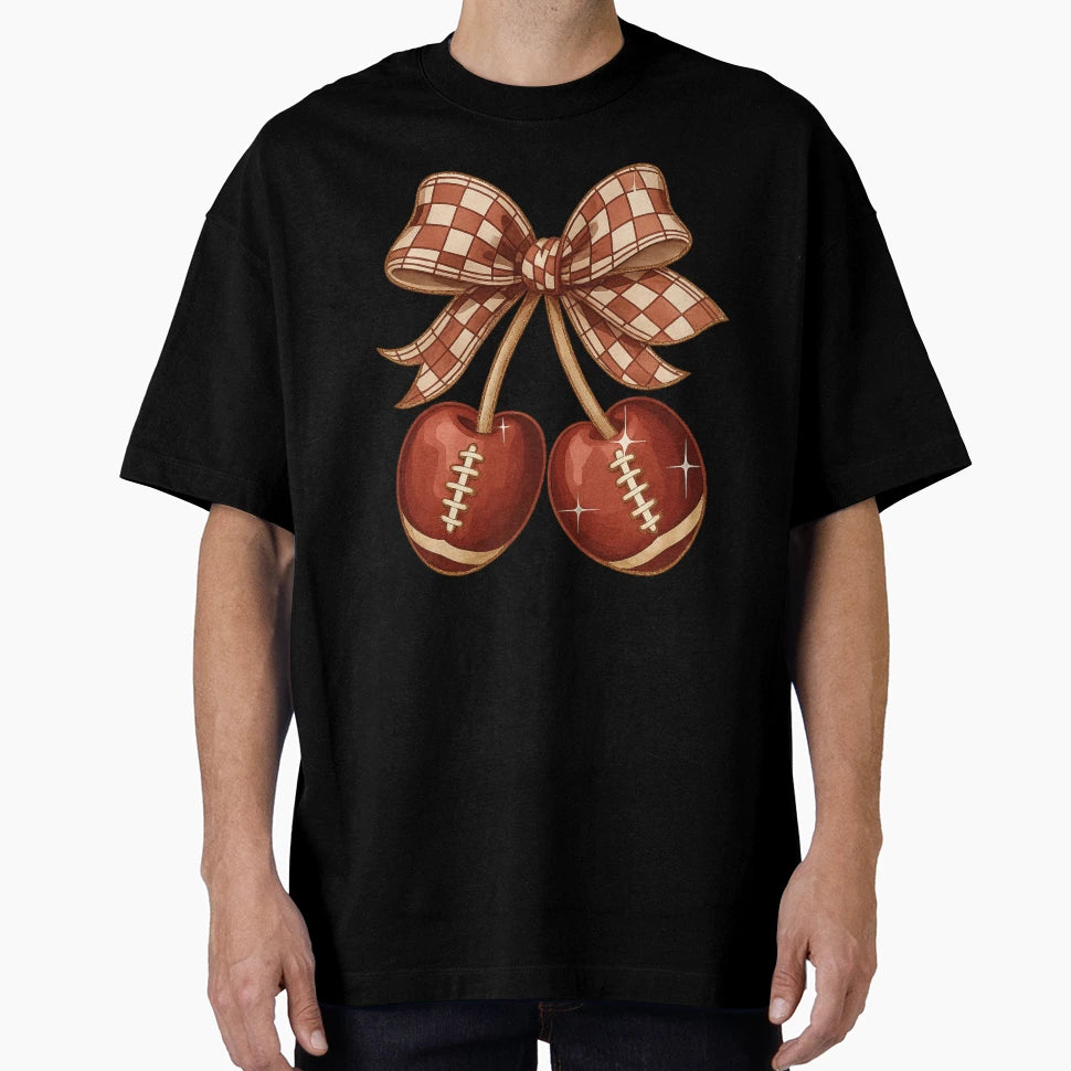 Football Cherries Rustic Gingham Bow T-Shirt - Trendy Graphic Men Women - T-Shirt, Sweatshirt, Hoodie