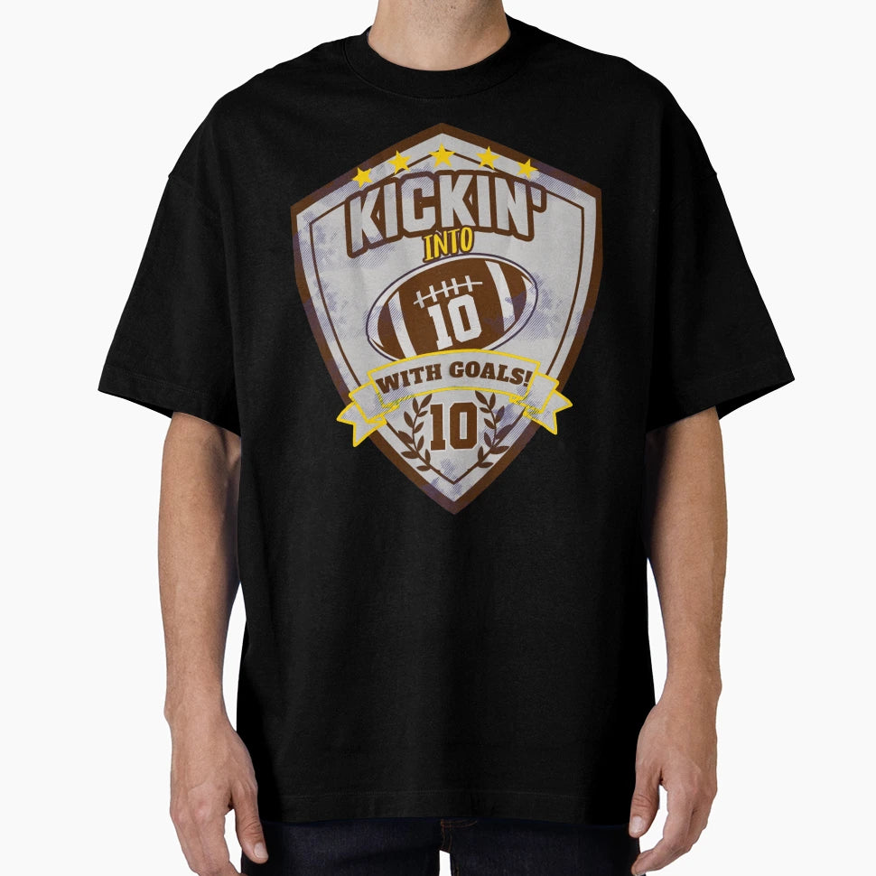 Happy Birthday 10 Year Old Football Theme T-Shirt - Graphic Print Unisex - T-Shirt, Sweatshirt, Hoodie