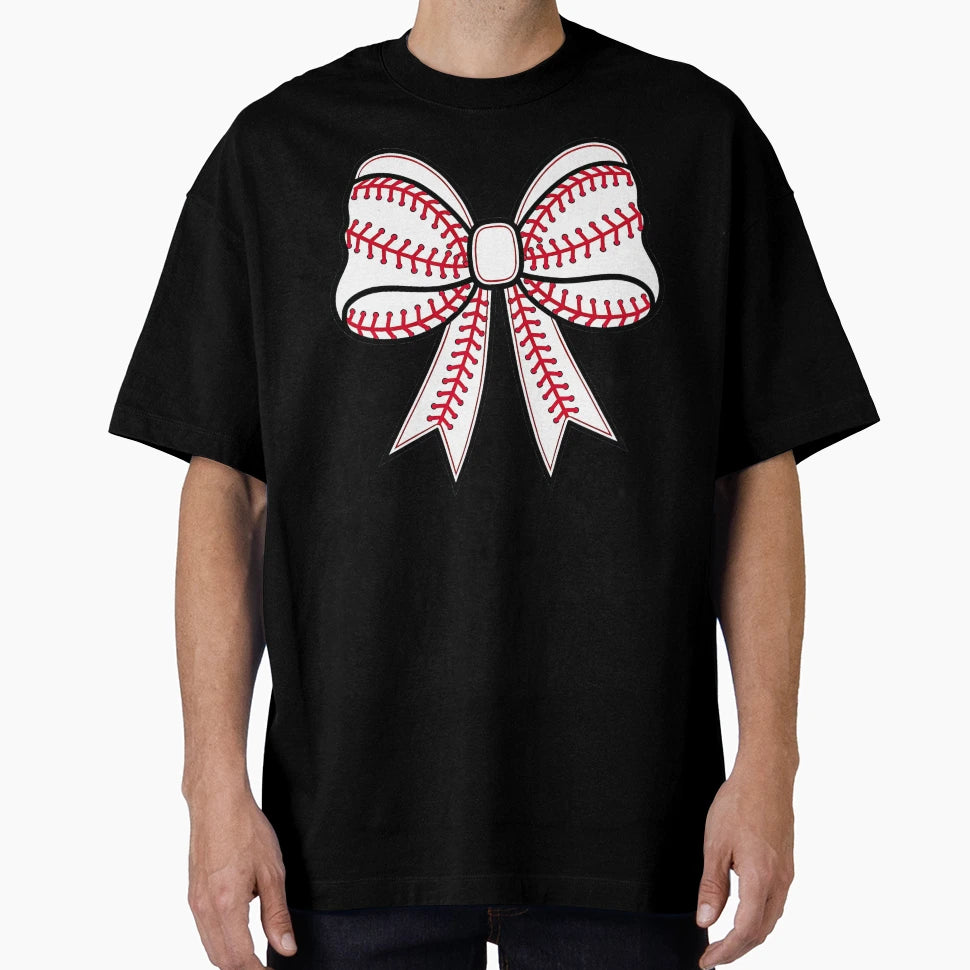 Baseball Stitch Pattern Bow T-Shirt - Trendy Graphic for Adults - T-Shirt, Sweatshirt, Hoodie