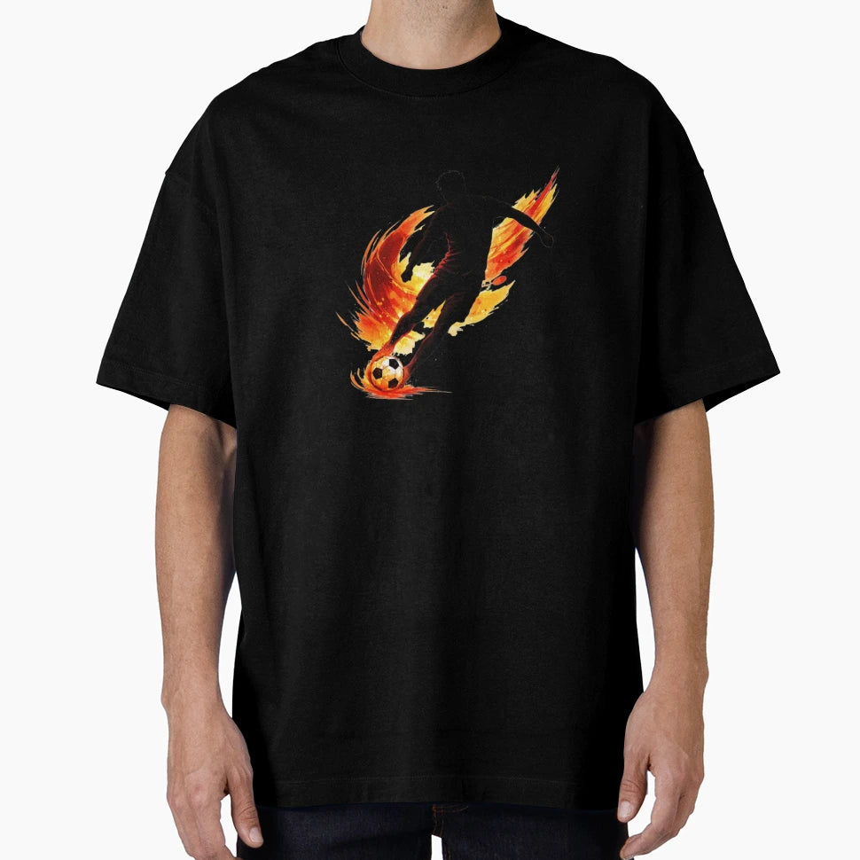 Soccer Player Fire Kick Football T-Shirt - Casual Everyday Wear Unisex - T-Shirt, Sweatshirt, Hoodie