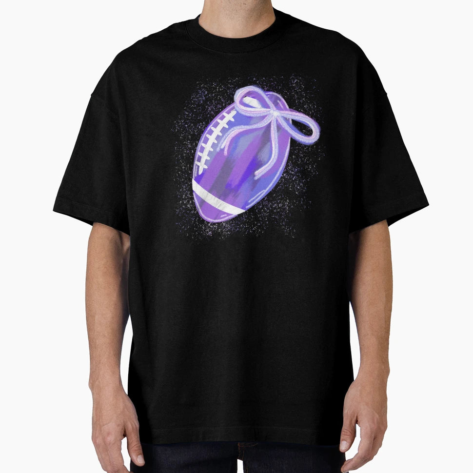 Purple Football Bow Soft Coquette Game Day T-Shirt - Unique Graphic Unisex - T-Shirt, Sweatshirt, Hoodie