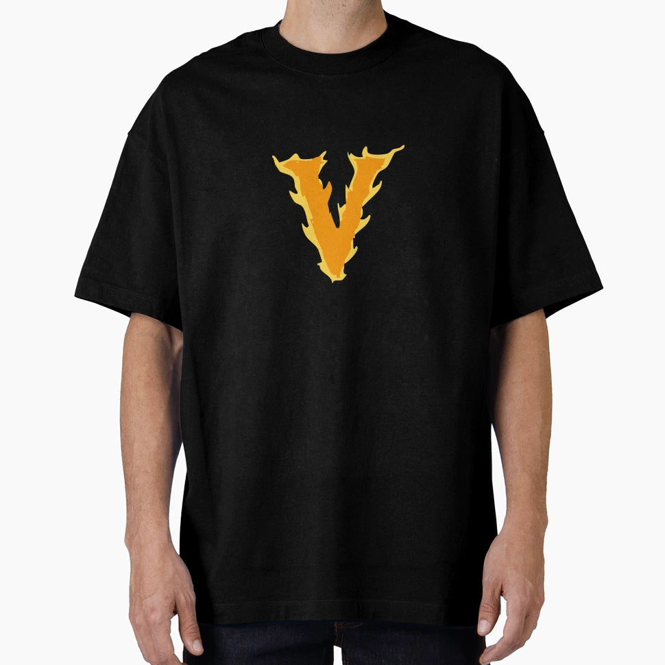 Fire Letter V Typography Flaming T-Shirt - Fun Novelty Design for Adults - T-Shirt, Sweatshirt, Hoodie