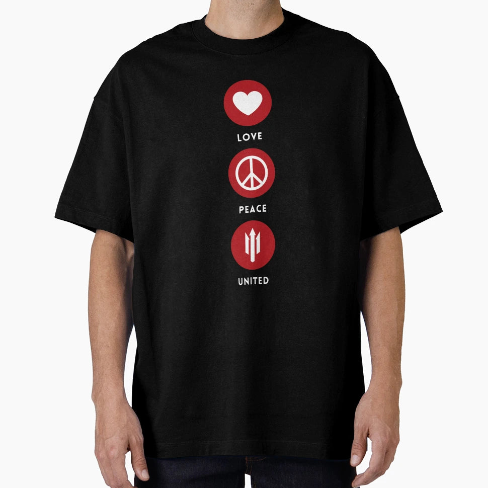 Love Peace United Vertical Red White T-Shirt - Fun Novelty Design Men Women - T-Shirt, Sweatshirt, Hoodie