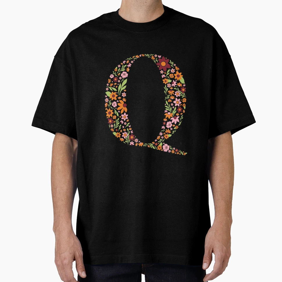 Floral Letter Q T-Shirt - Trendy Graphic Men Women - T-Shirt, Sweatshirt, Hoodie