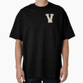 V Blanc Glitter Varsity Letter Patches T-Shirt - Streetwear Style Men Women - T-Shirt, Sweatshirt, Hoodie