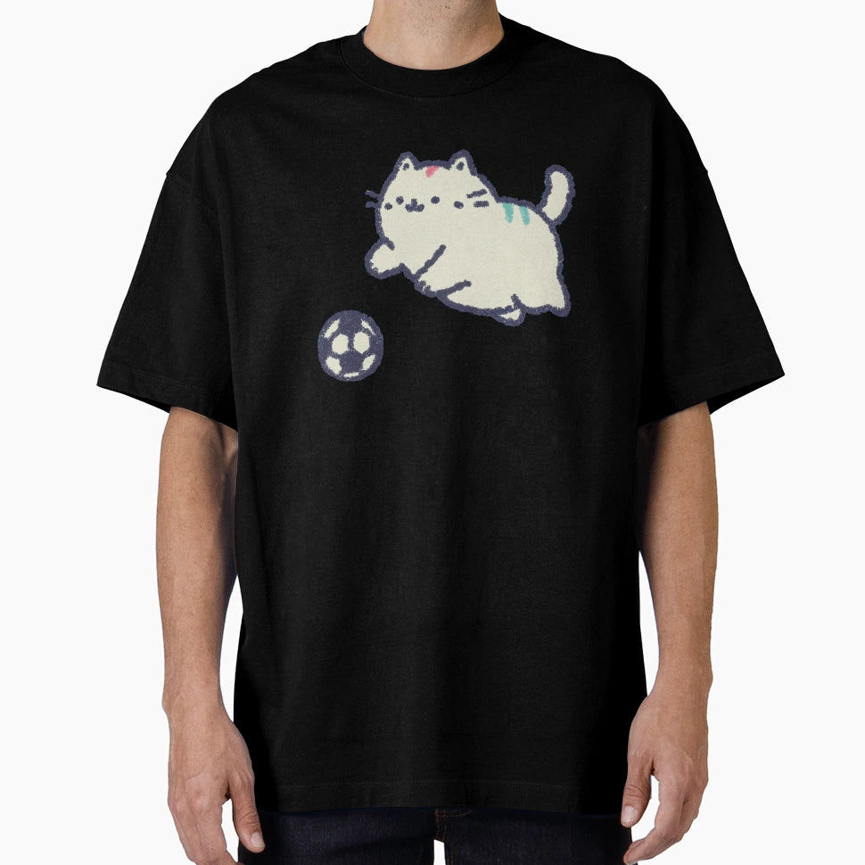 Soccer Football Cat Chubby Crayon T-Shirt - Fun Novelty Design Men Women - T-Shirt, Sweatshirt, Hoodie