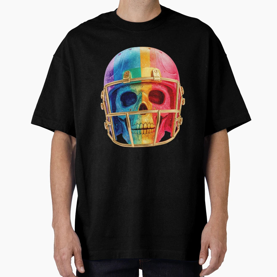 Rainbow Pride Football Skull Helmet T-Shirt - Graphic Print Men Women - T-Shirt, Sweatshirt, Hoodie