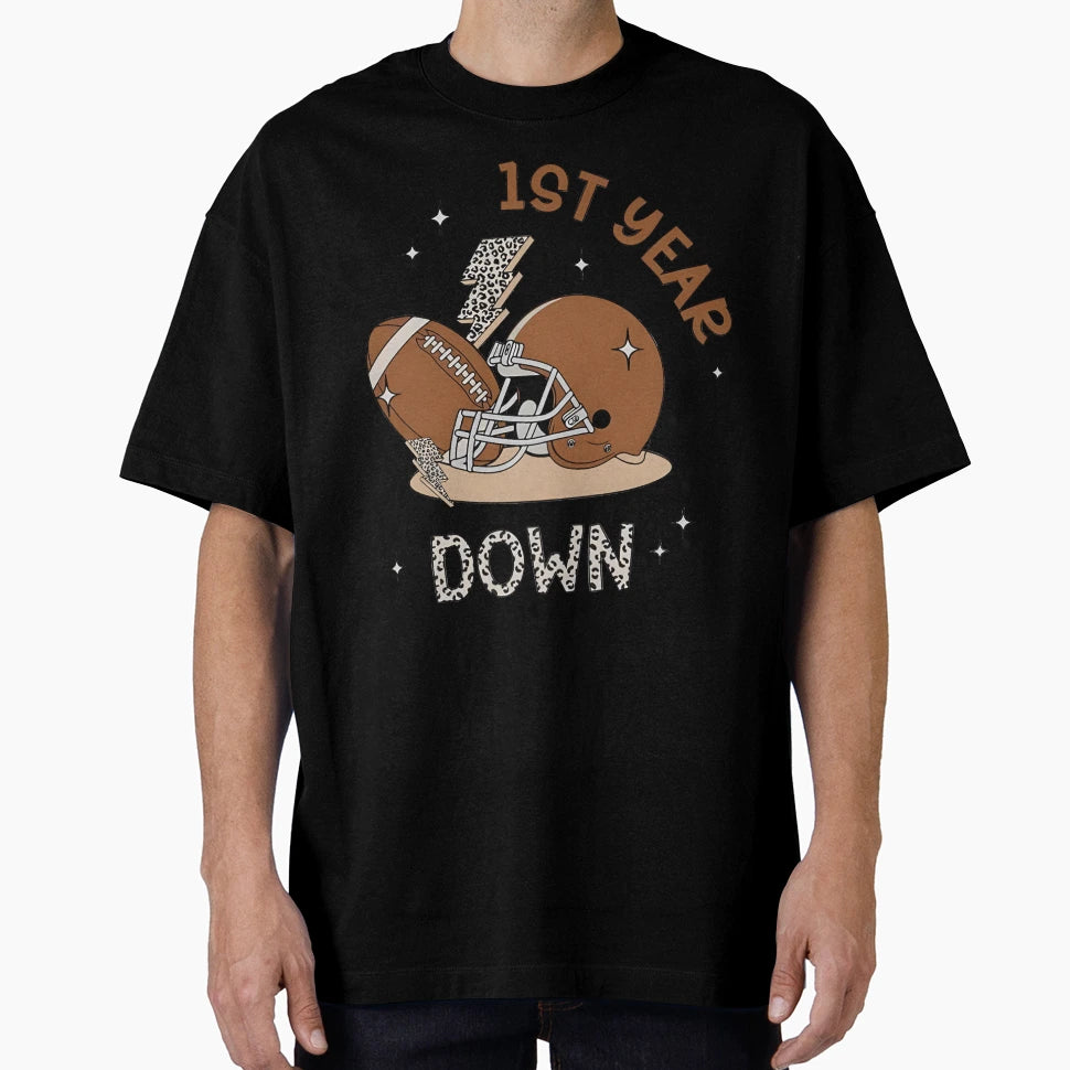 1St Year Down Football Themed Milestone T-Shirt - Unique Graphic for Adults - T-Shirt, Sweatshirt, Hoodie