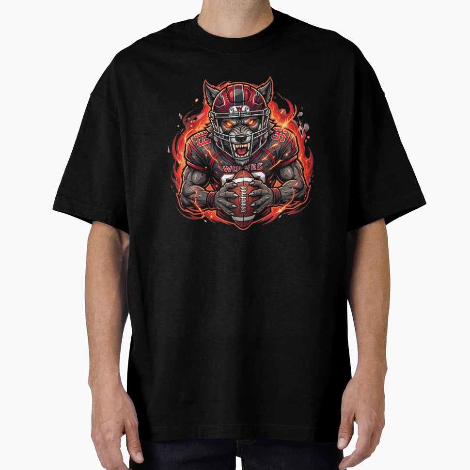 Aggressive Wolf Football Mascot T-Shirt - Minimalist Print Unisex - T-Shirt, Sweatshirt, Hoodie