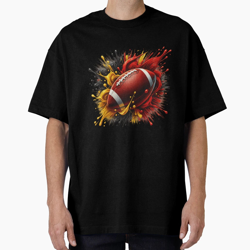 Red And Yellow Football Burst Artwork T-Shirt - Unique Graphic Unisex - T-Shirt, Sweatshirt, Hoodie