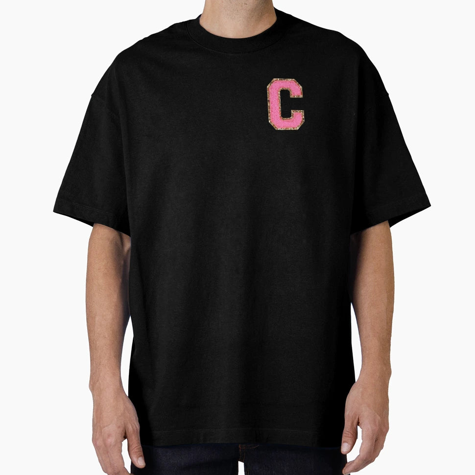C Bubblegum Glitter Varsity Letter T-Shirt - Trendy Graphic Men Women - T-Shirt, Sweatshirt, Hoodie