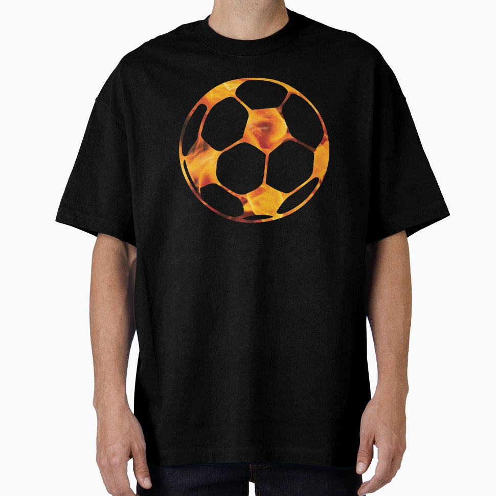 Fire Red Soccer Football Ball T-Shirt - Fun Novelty Design for Adults - T-Shirt, Sweatshirt, Hoodie