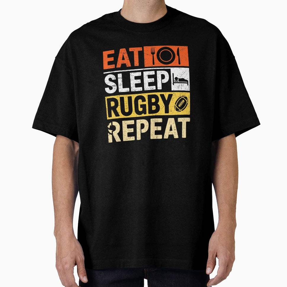 Eat Sleep Rugby Repeat Rugby T-Shirt - Custom Art Print for Adults - T-Shirt, Sweatshirt, Hoodie