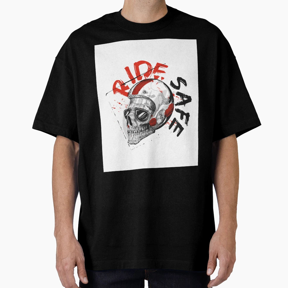 Ride Safe Skull Biker T-Shirt - Minimalist Print Men Women - T-Shirt, Sweatshirt, Hoodie