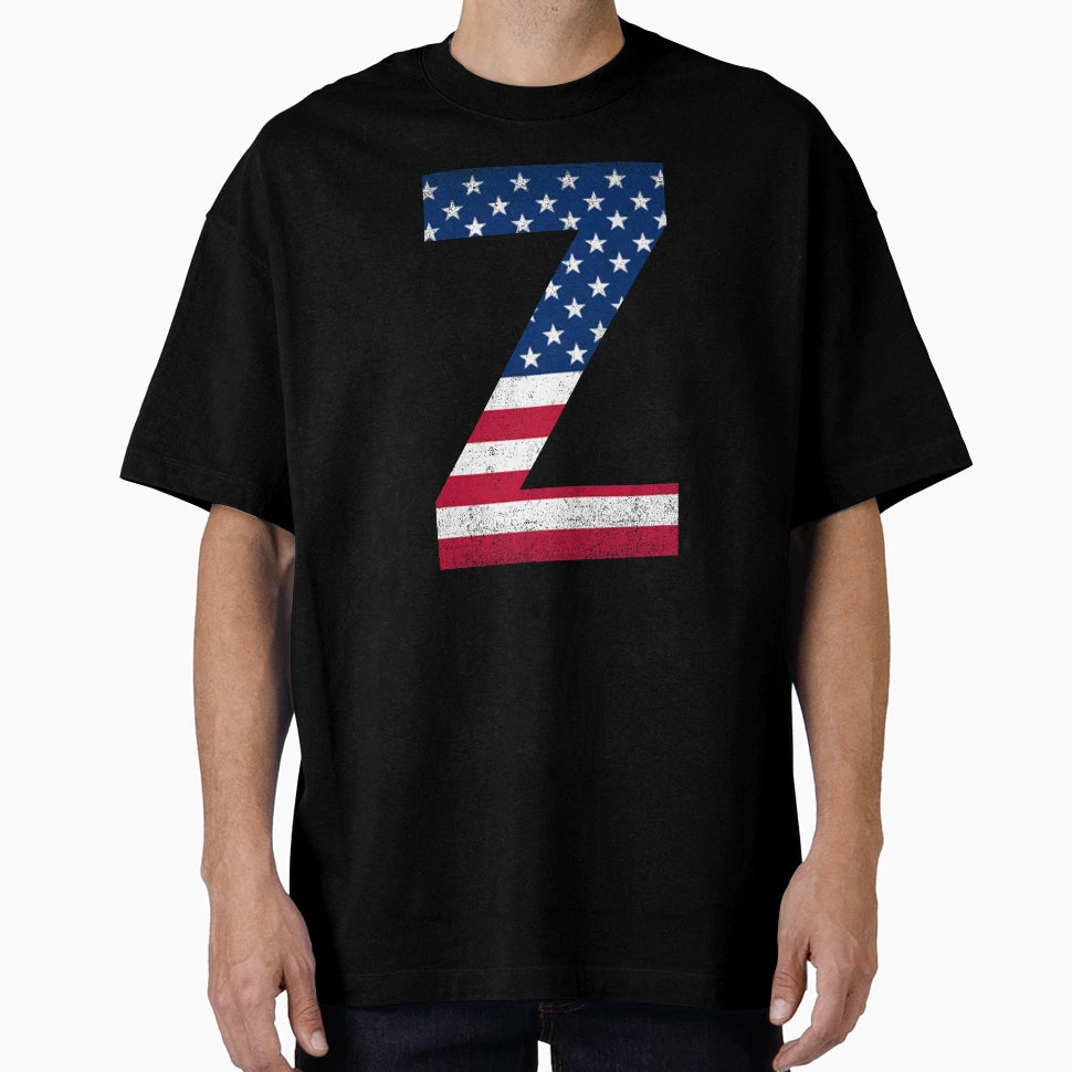 Letter Z Capital Alphabet American Flag T-Shirt - Minimalist Print Unisex - T-Shirt, Sweatshirt, Hoodie