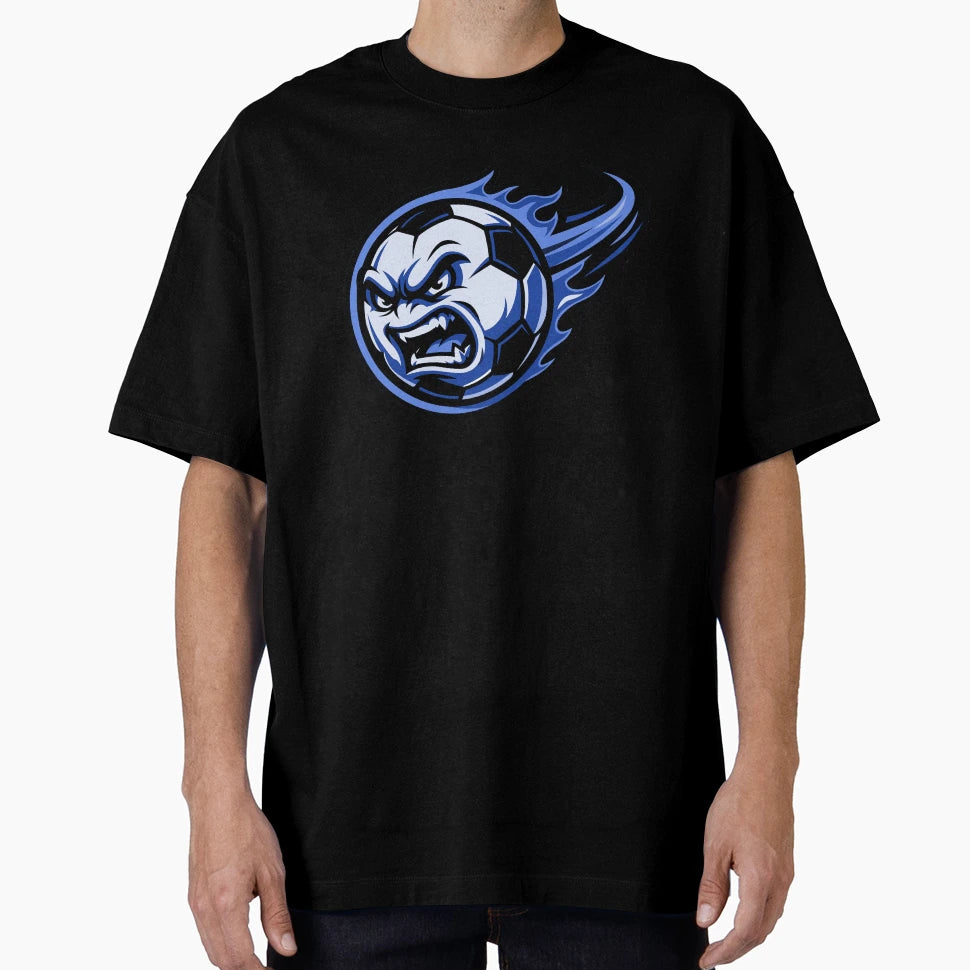 Flaming Soccer Ball Blue T-Shirt - Streetwear Style Unisex - T-Shirt, Sweatshirt, Hoodie