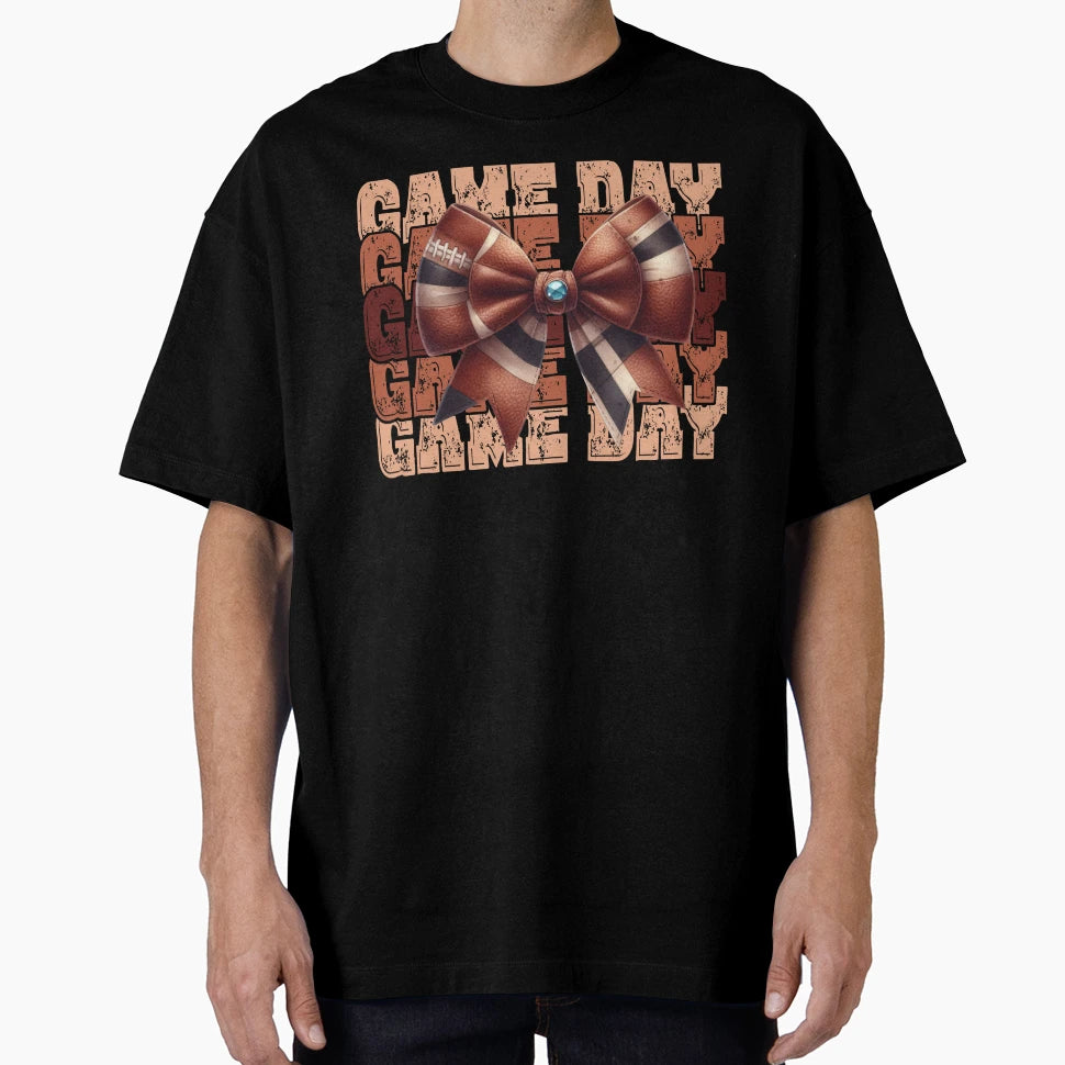 Distressed Game Day Football Bow T-Shirt - Trendy Graphic Unisex - T-Shirt, Sweatshirt, Hoodie