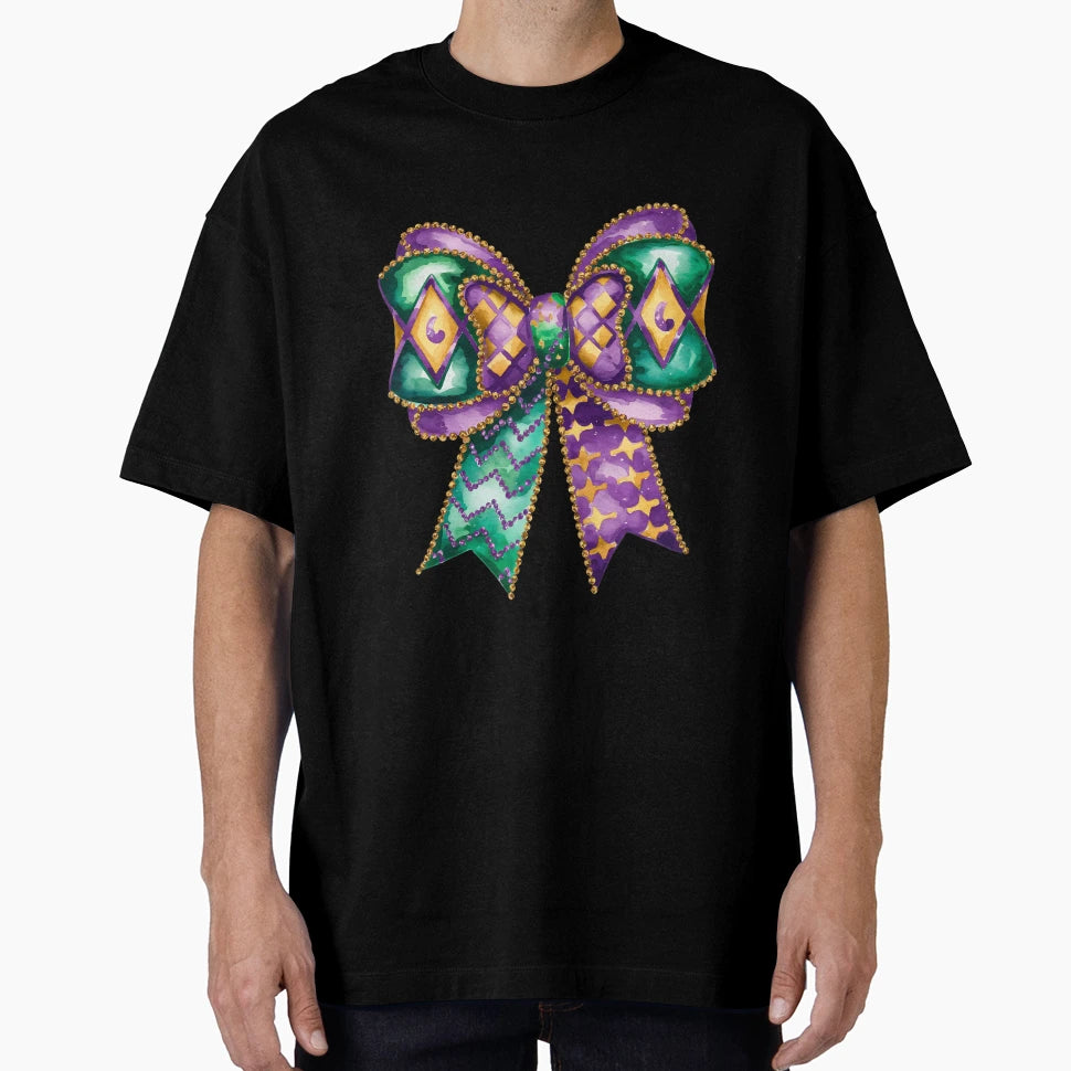 Mardi Gras Bow Fleur De Lis Mardi T-Shirt - Fun Novelty Design Men Women - T-Shirt, Sweatshirt, Hoodie