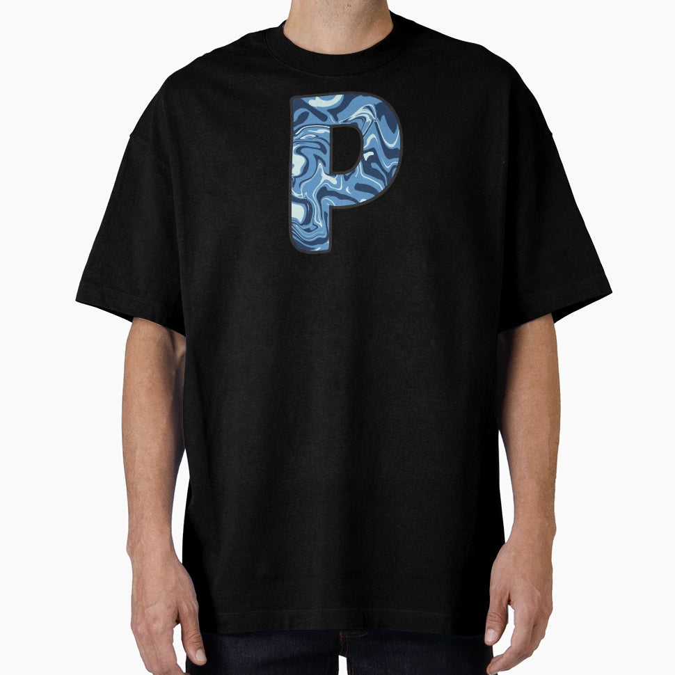 P Blue Marble Alphabet Letter T-Shirt - Novelty Apparel Unisex - T-Shirt, Sweatshirt, Hoodie