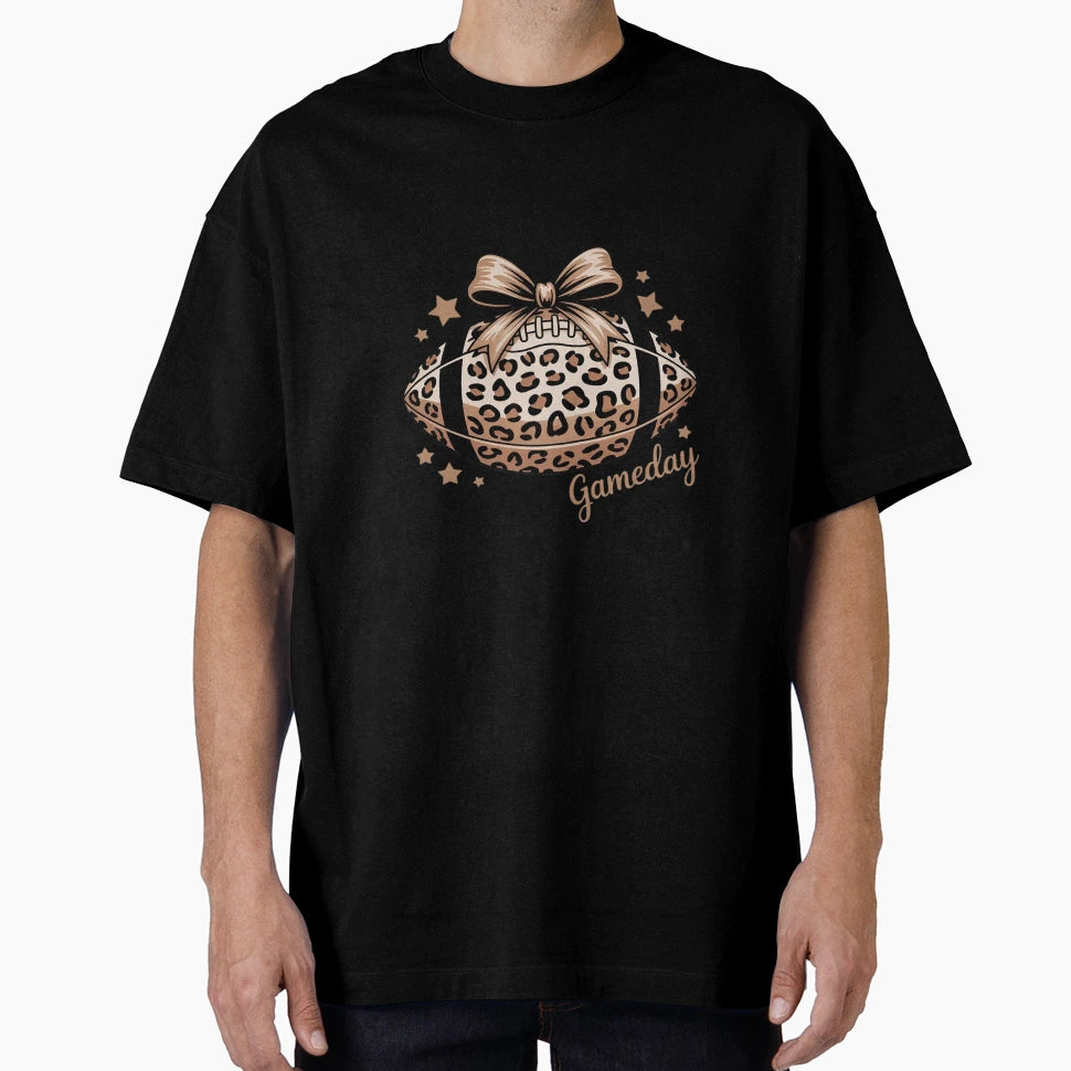 Game Day Football Leopard Coquette Bow T-Shirt - Unique Graphic Men Women - T-Shirt, Sweatshirt, Hoodie