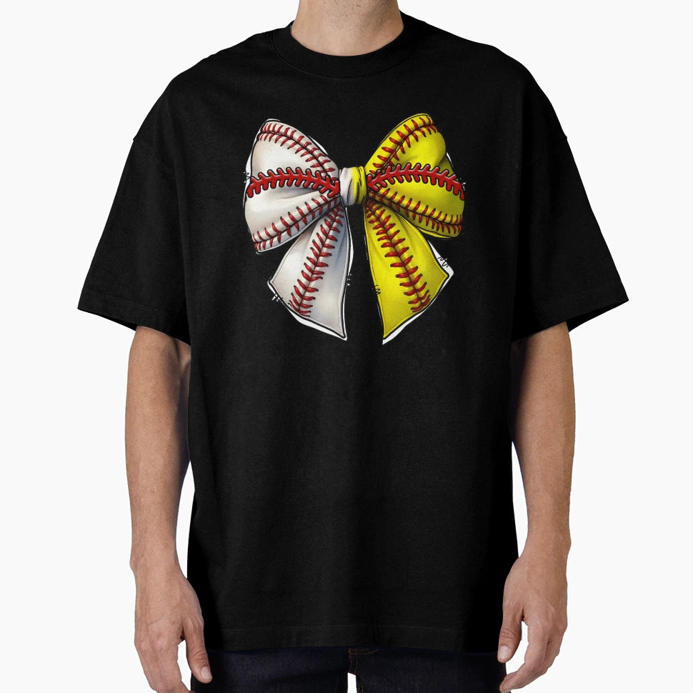 Baseball Softball Coquette Bow Game Day T-Shirt - Graphic Print Unisex - T-Shirt, Sweatshirt, Hoodie