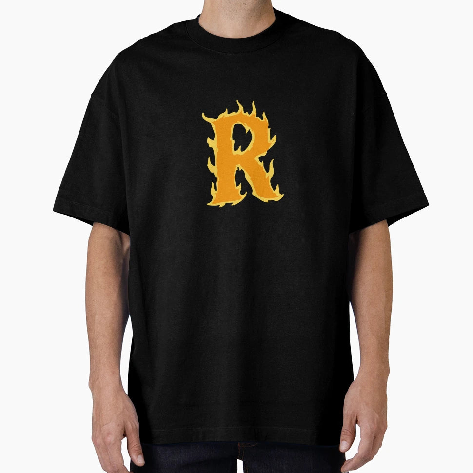 Fire Letter R Typography Flaming T-Shirt - Trendy Graphic Men Women - T-Shirt, Sweatshirt, Hoodie