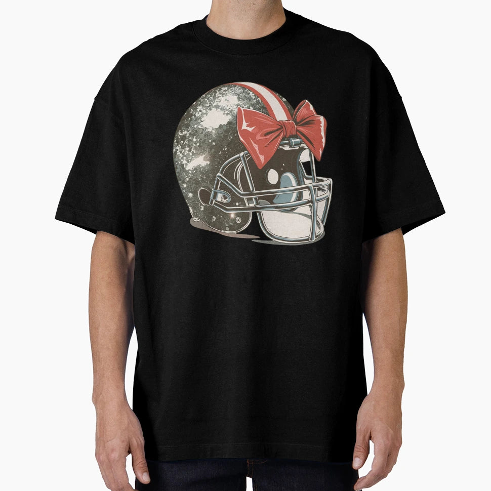 Sparkling Football Helmet Red Bow T-Shirt - Custom Art Print Unisex - T-Shirt, Sweatshirt, Hoodie