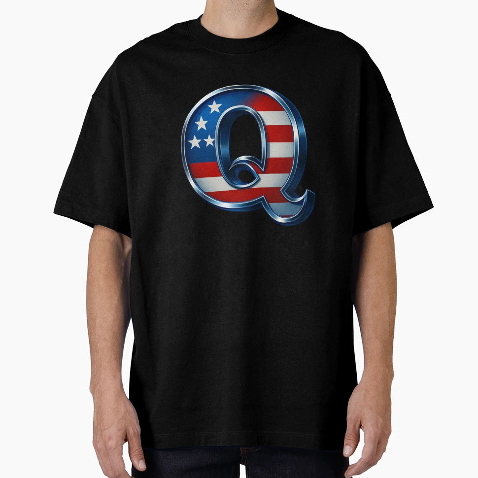 Futuristic 3D Letter Q Usa Flag T-Shirt - Casual Everyday Wear Men Women - T-Shirt, Sweatshirt, Hoodie