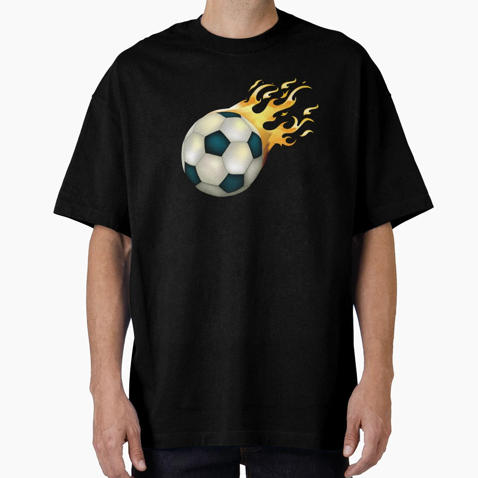 Golden Soccer Ball Fire T-Shirt - Graphic Print Unisex - T-Shirt, Sweatshirt, Hoodie