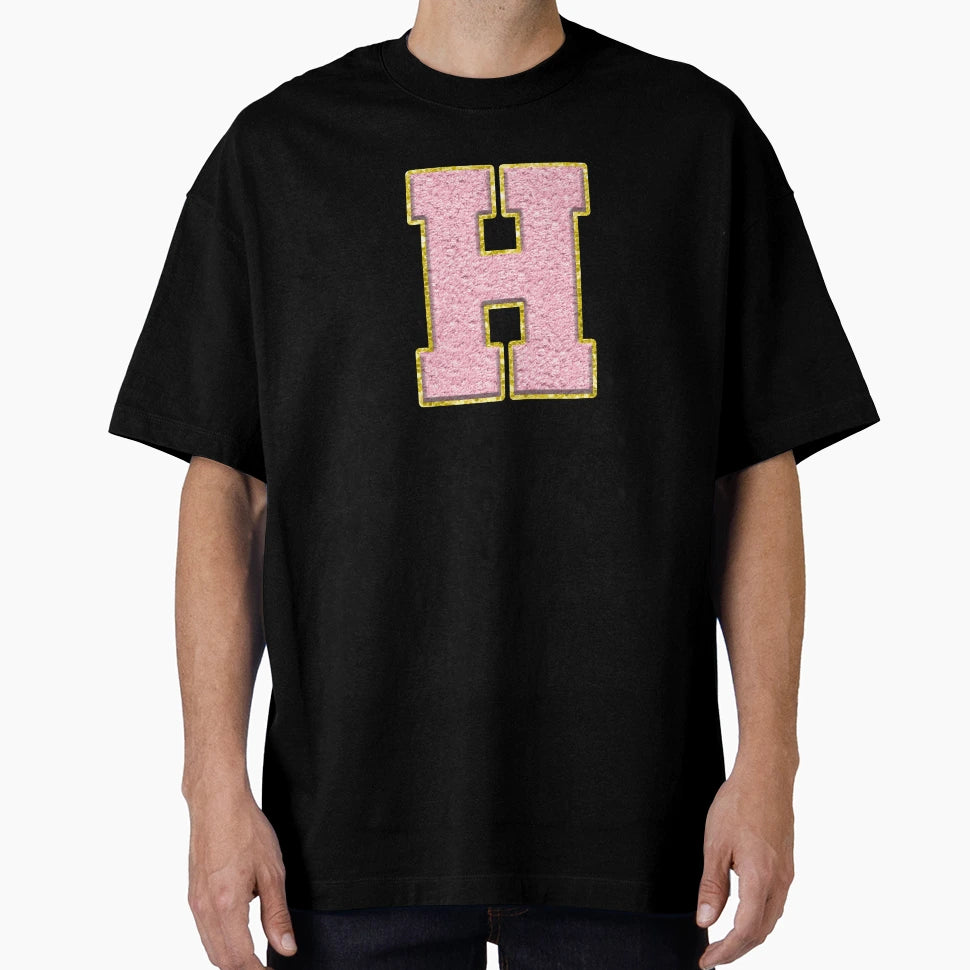 H Preppy Varsity Letter Patch T-Shirt - Aesthetic Graphic Men Women - T-Shirt, Sweatshirt, Hoodie