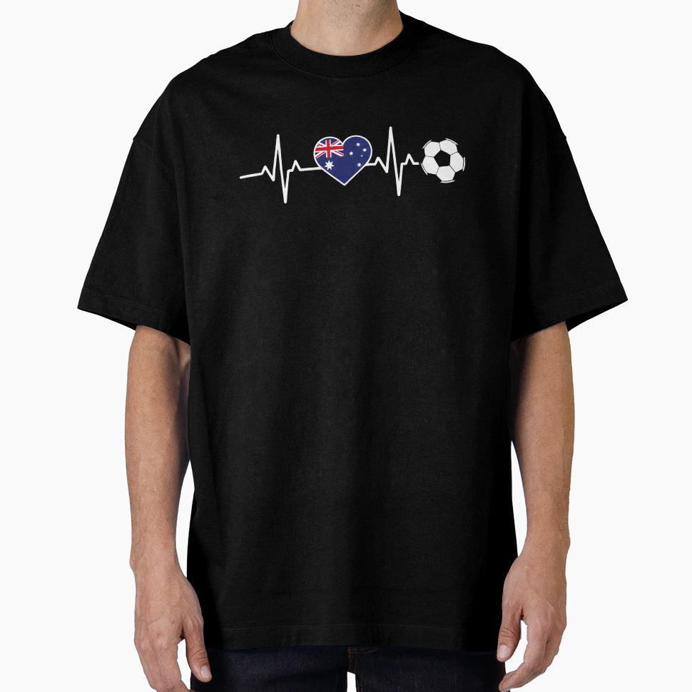 Australia Soccer Heartbeat T-Shirt - Fun Novelty Design for Adults - T-Shirt, Sweatshirt, Hoodie