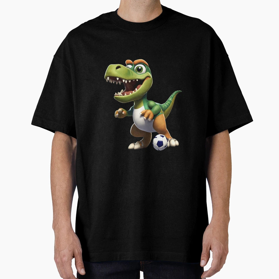 Dinosaur Playing Football T-Shirt - Casual Everyday Wear Men Women - T-Shirt, Sweatshirt, Hoodie
