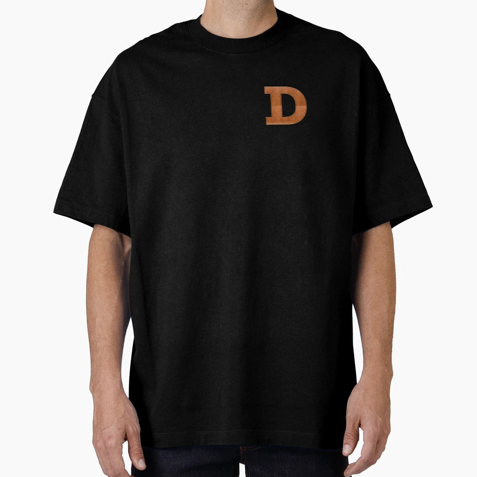 D Leather Varsity Letter Patches White T-Shirt - Trendy Graphic Men Women - T-Shirt, Sweatshirt, Hoodie