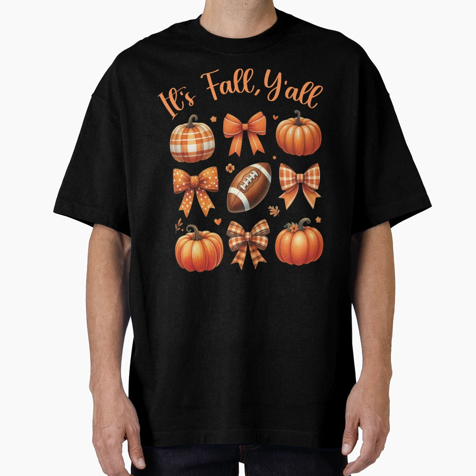 Coquette Bows And Football Its Fall T-Shirt - Minimalist Print Men Women - T-Shirt, Sweatshirt, Hoodie