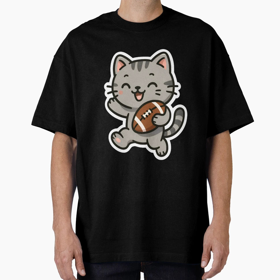 Kawaii Cat Playing Football T-Shirt - Streetwear Style Unisex - T-Shirt, Sweatshirt, Hoodie