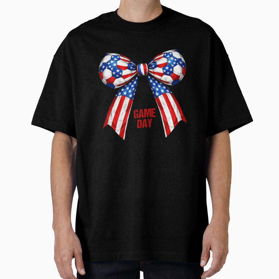 Usa Soccer Bow Patriotic Hair Ribbon T-Shirt - Graphic Print Men Women - T-Shirt, Sweatshirt, Hoodie